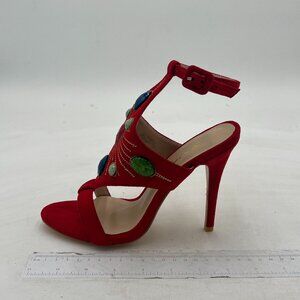 XYD Red Sexy Open Toe Buckled Ankle Strap High Heel Sandals Dance Shoes